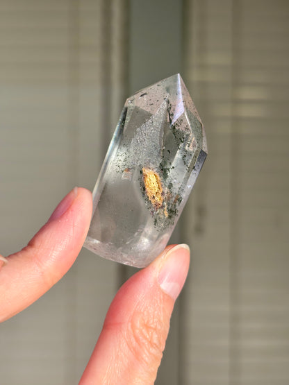 High Quality Water Clear Green & White Phantom Chlorite Quartz Tower, Brazil