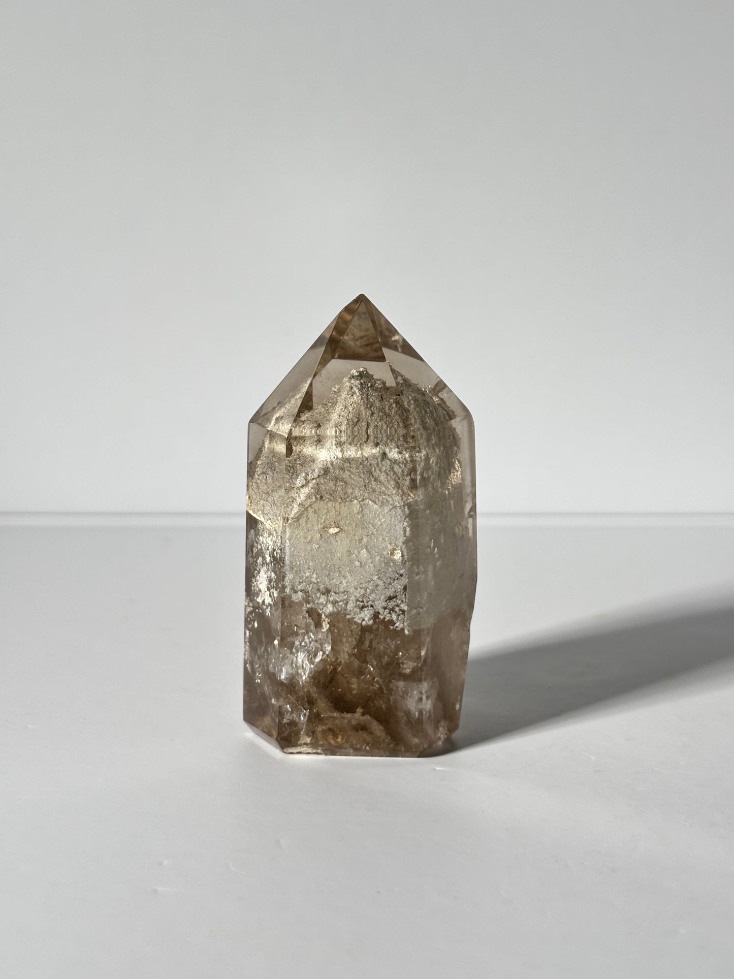 High Quality White Phantom Lodalite in Light Smoky Quartz Tower, Brazil