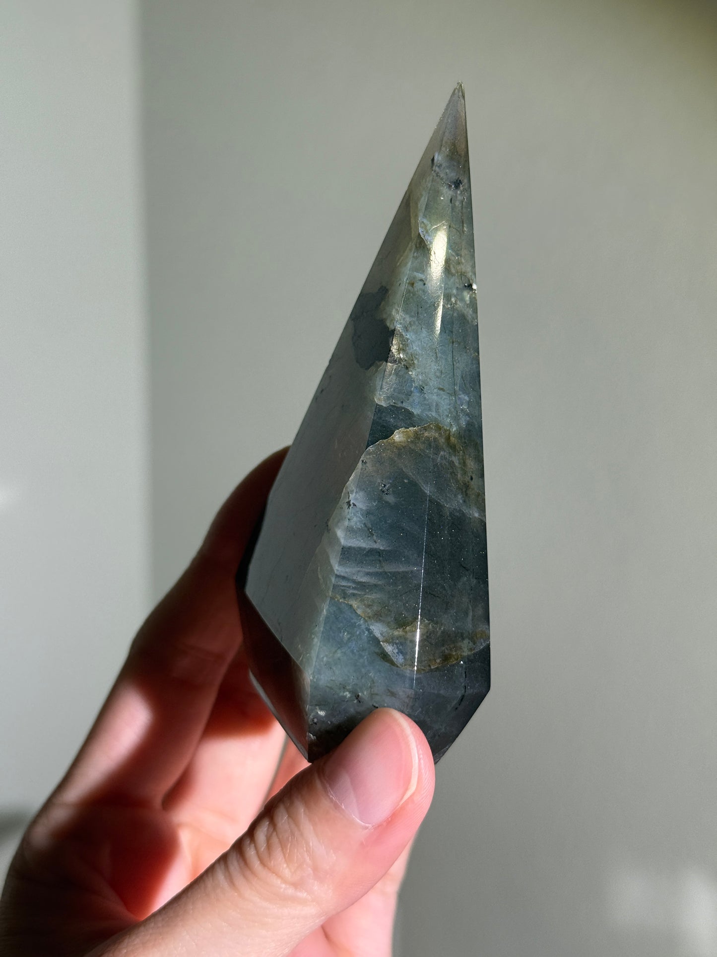 Gorgeous Blue & Orange Labradorite Pyramid, Madagascar