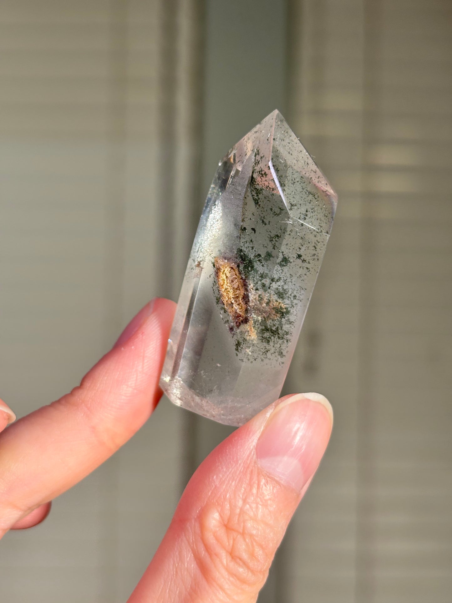 High Quality Water Clear Green & White Phantom Chlorite Quartz Tower, Brazil