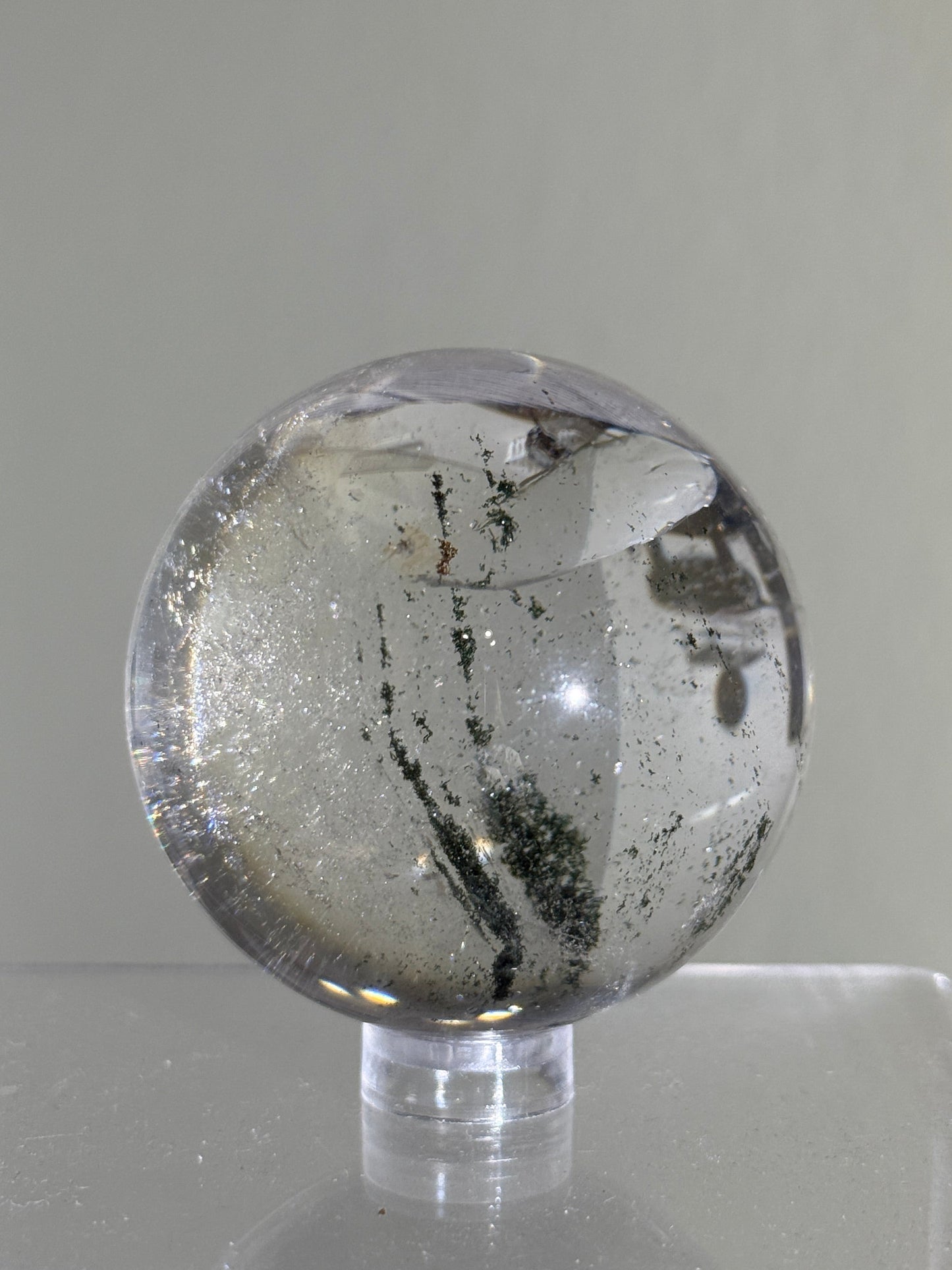 High Quality Rainbowy Green Phantom Chlorite Quartz Sphere, Brazil