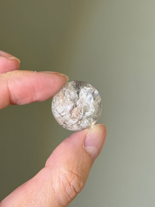 Uncommon White Lodalite With Manifestation Quartz, Crystal in Crystal Sphere, Brazil