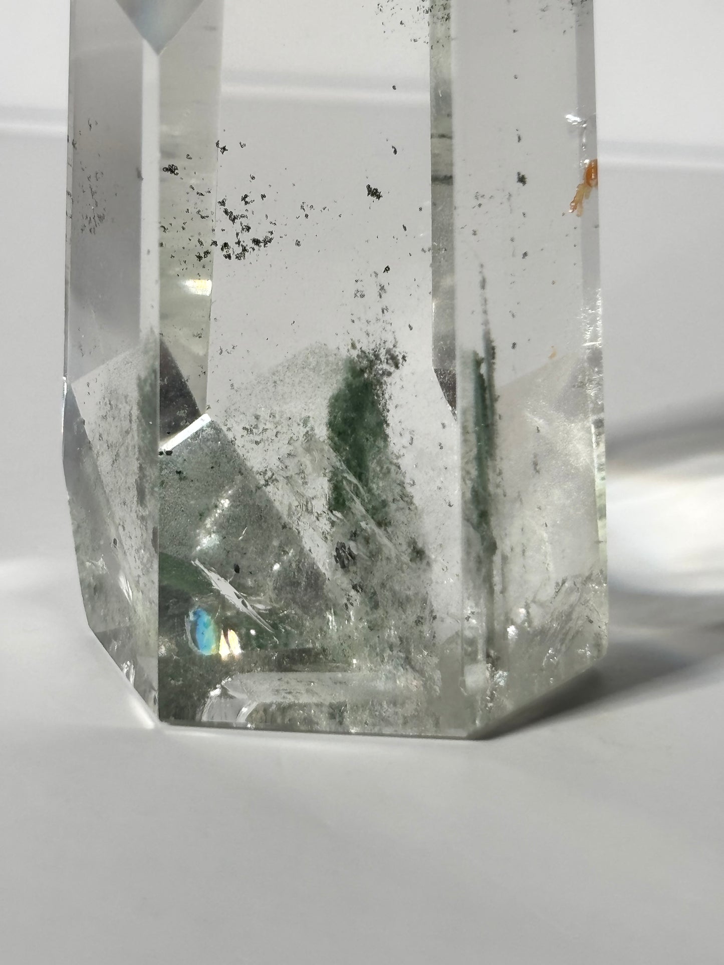 High Quality Large Rare Green Phantom Chlorite Tower With Hematite, Brazil