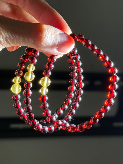 Genuine Blood Amber & Golden Amber Bracelets, 5.5-6mm