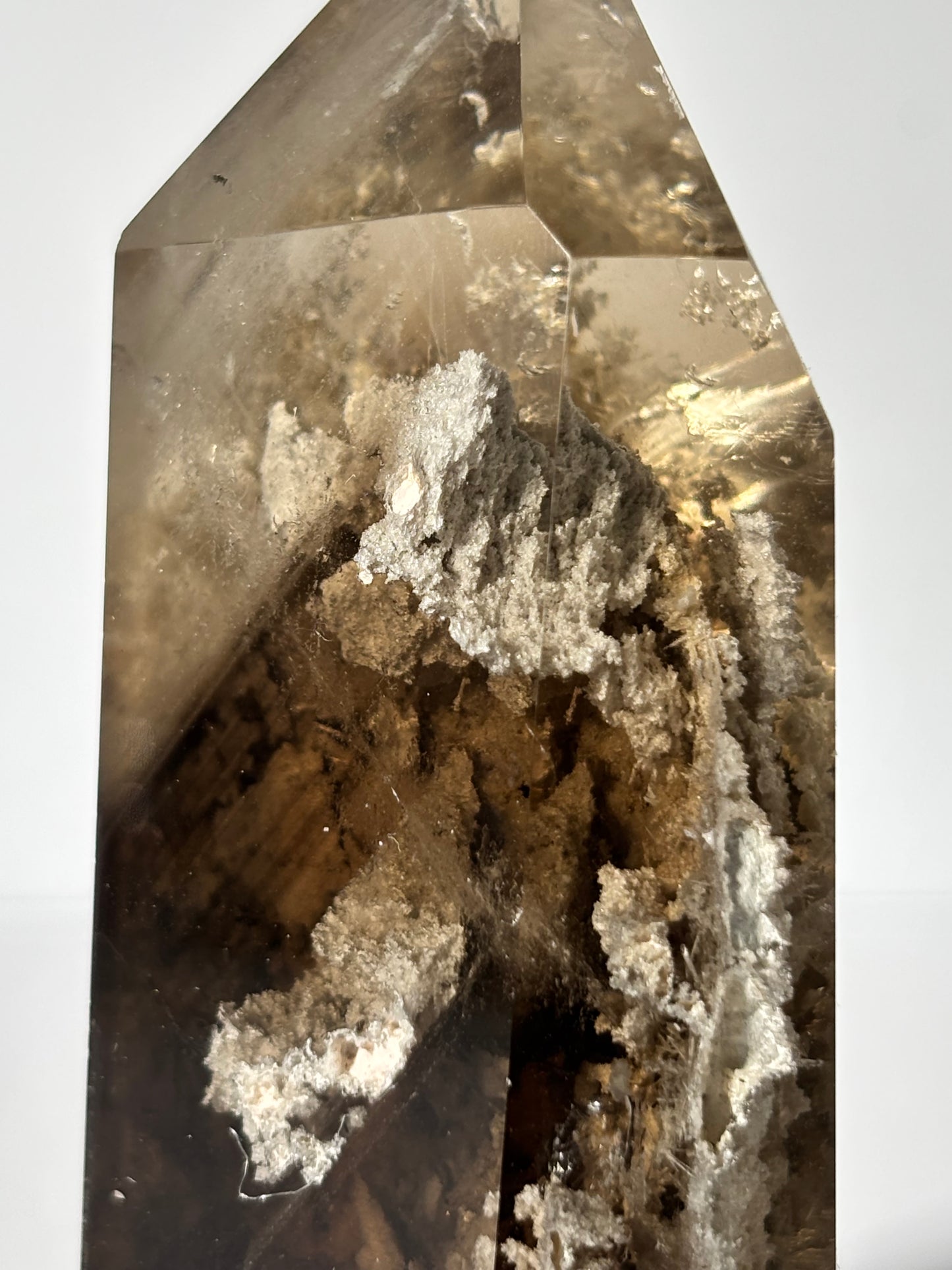 Statement Large Moody Smoky Quartz Tower With White Lodalite & Rutile, Brazil