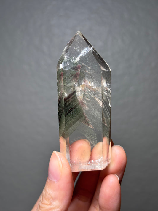 High Quality Large Water Clear Phantom Green Chlorite & Lodalite Tower, Brazil