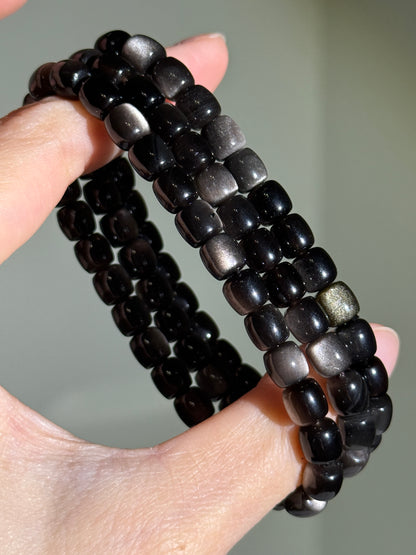Silver Sheen Obsidian Bracelets, 7mm
