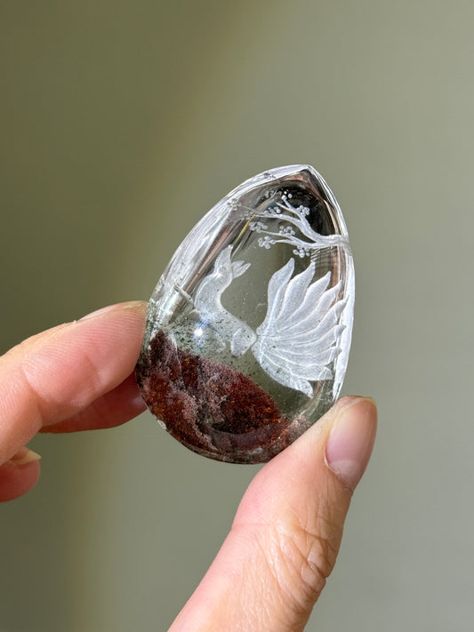 High Quality Water Clear Etched Garden Quartz Teardrop, 9-Tail Fox