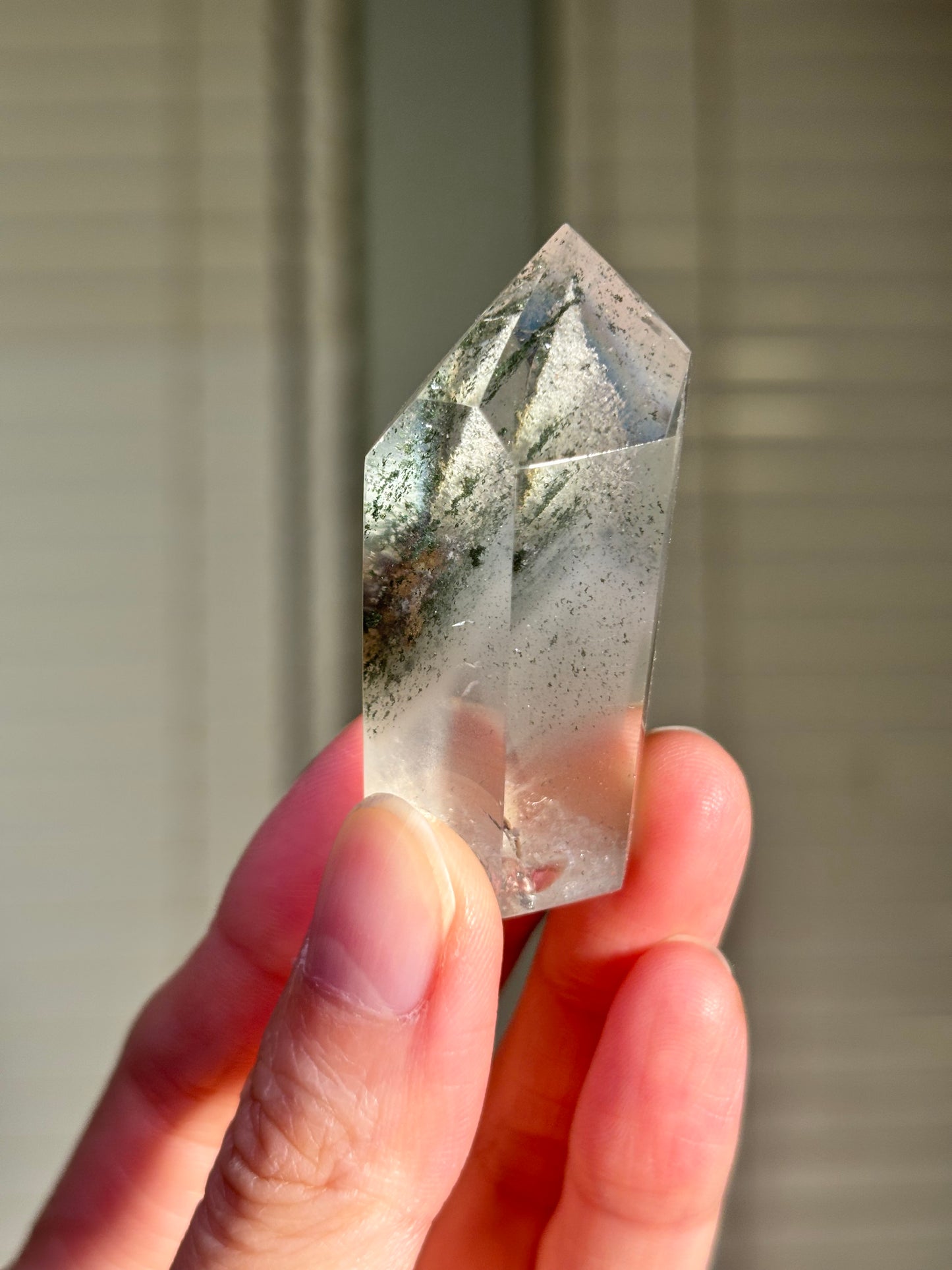 High Quality Water Clear Green & White Phantom Chlorite Quartz Tower, Brazil