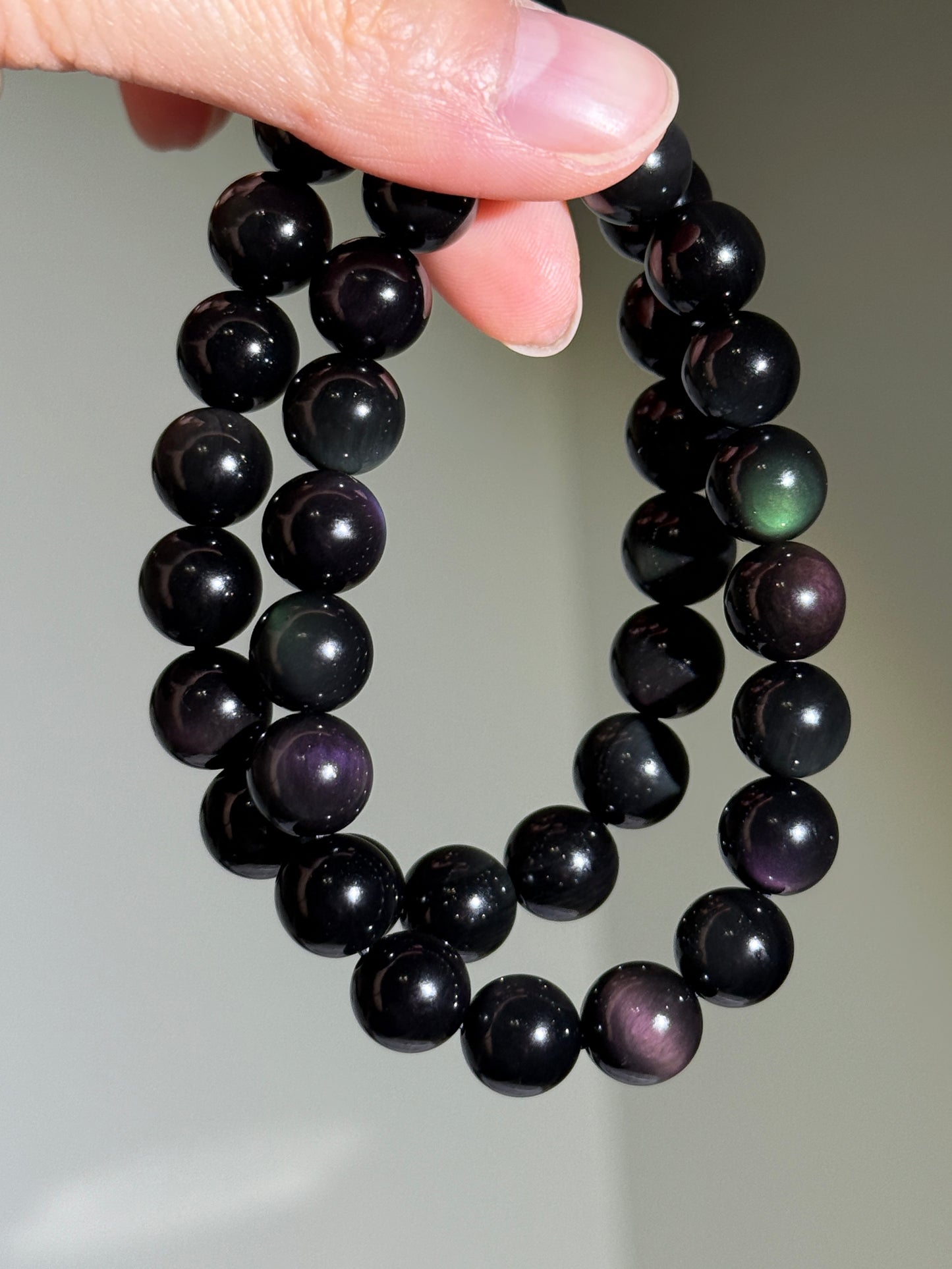 Large Beaded Rainbow Obsidian Bracelets, 10mm