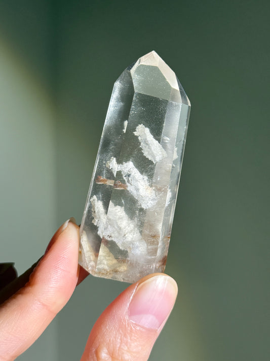 High Quality Unique White Floating lodolite in quartz tower with penetrators, Brazil