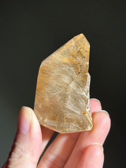 High Quality Chunky Golden Rutile x Cubic Calcite Tower, Brazil