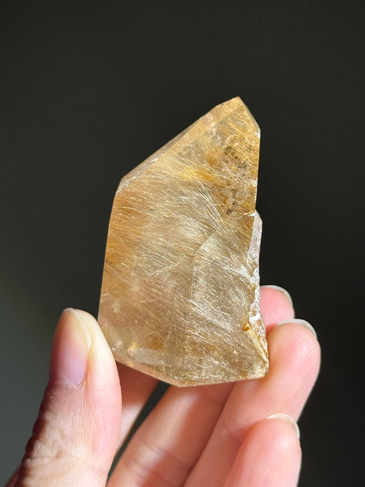 High Quality Chunky Golden Rutile x Cubic Calcite Tower, Brazil