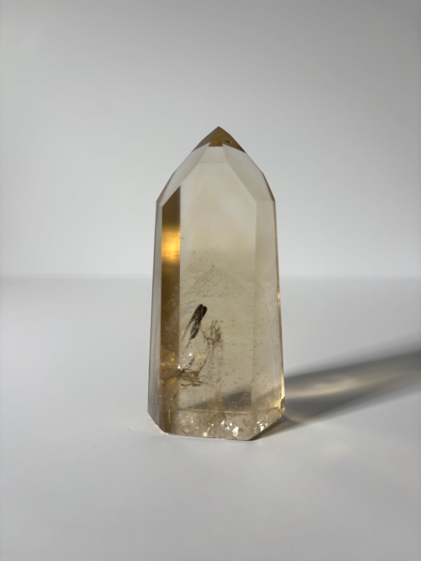 Large Natural Honey Citrine With White Phantom Inclusion Tower, Brazil