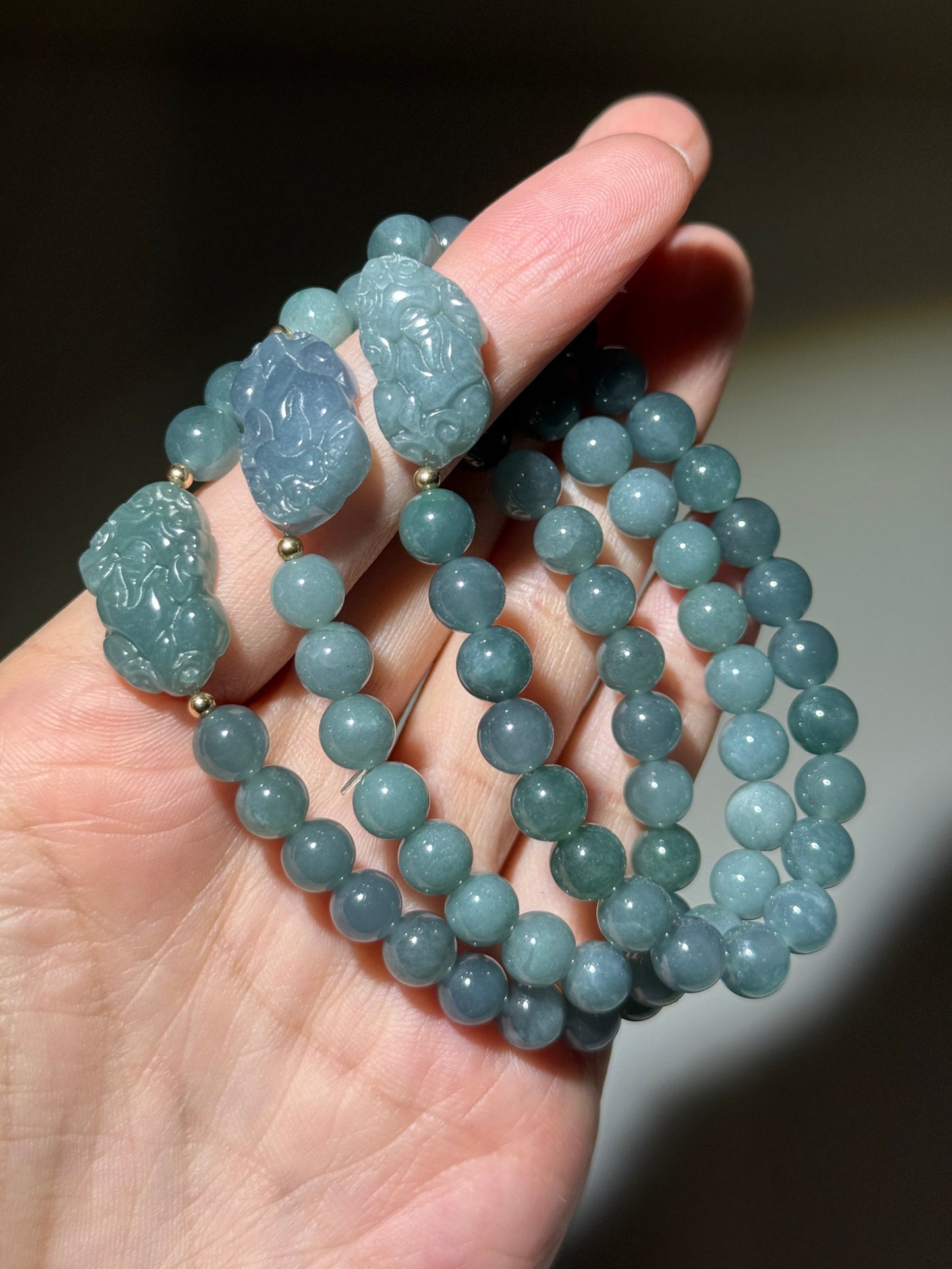 Blue Water Jade Pixiu Bracelets, 7mm