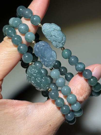 Blue Water Jade Pixiu Bracelets, 7mm