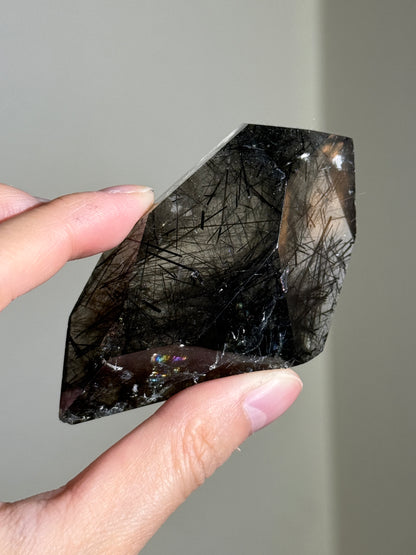 Large Black & Green Tourmaline in Quartz Freeform, Brazil