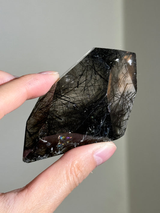 Large Black & Green Tourmaline in Quartz Freeform, Brazil