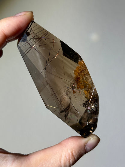Large Phantom Smoky Quartz Freeform With Red Rutile & Lodalite, Brazil