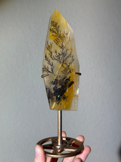 Rare Statement Dendritic Girasol Quartz Freeform on Stand, Brazil