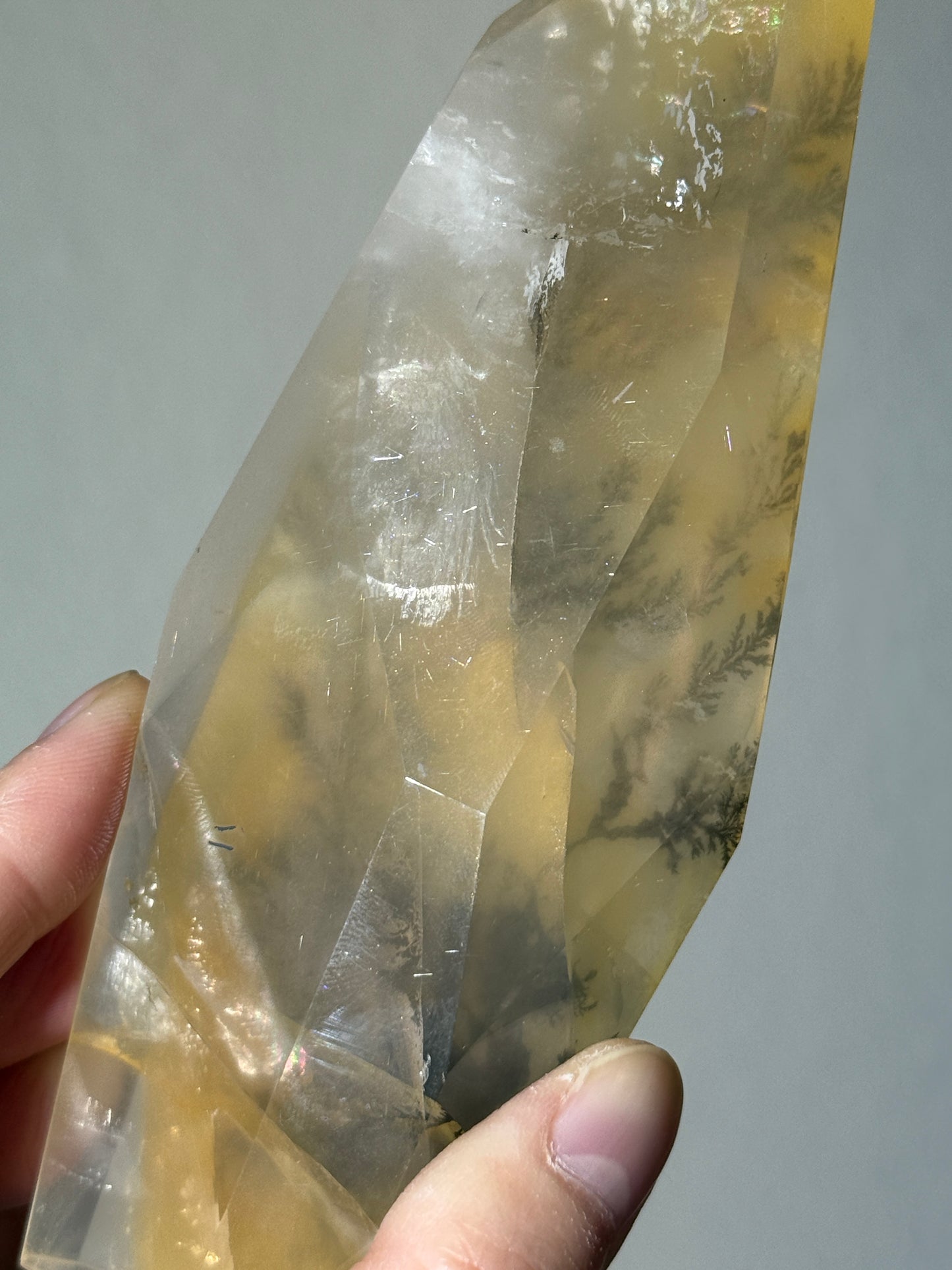 Rare Statement Dendritic Girasol Quartz Freeform on Stand, Brazil