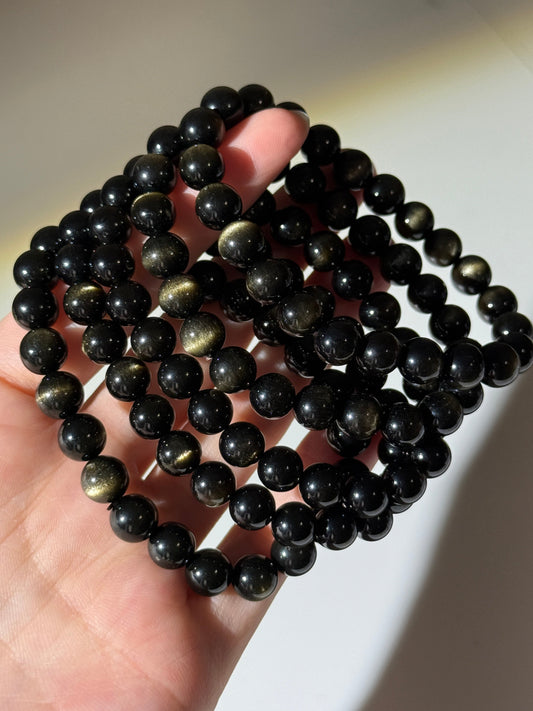 High Quality Cat Eye Golden Sheen Obsidian Bracelets, 7mm & 8 mm