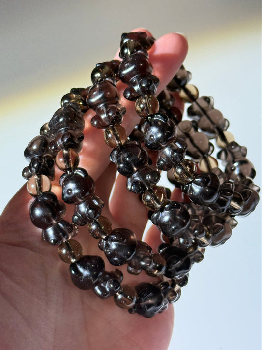 Ice Obsidian Bear Carving Bracelets, 12mm