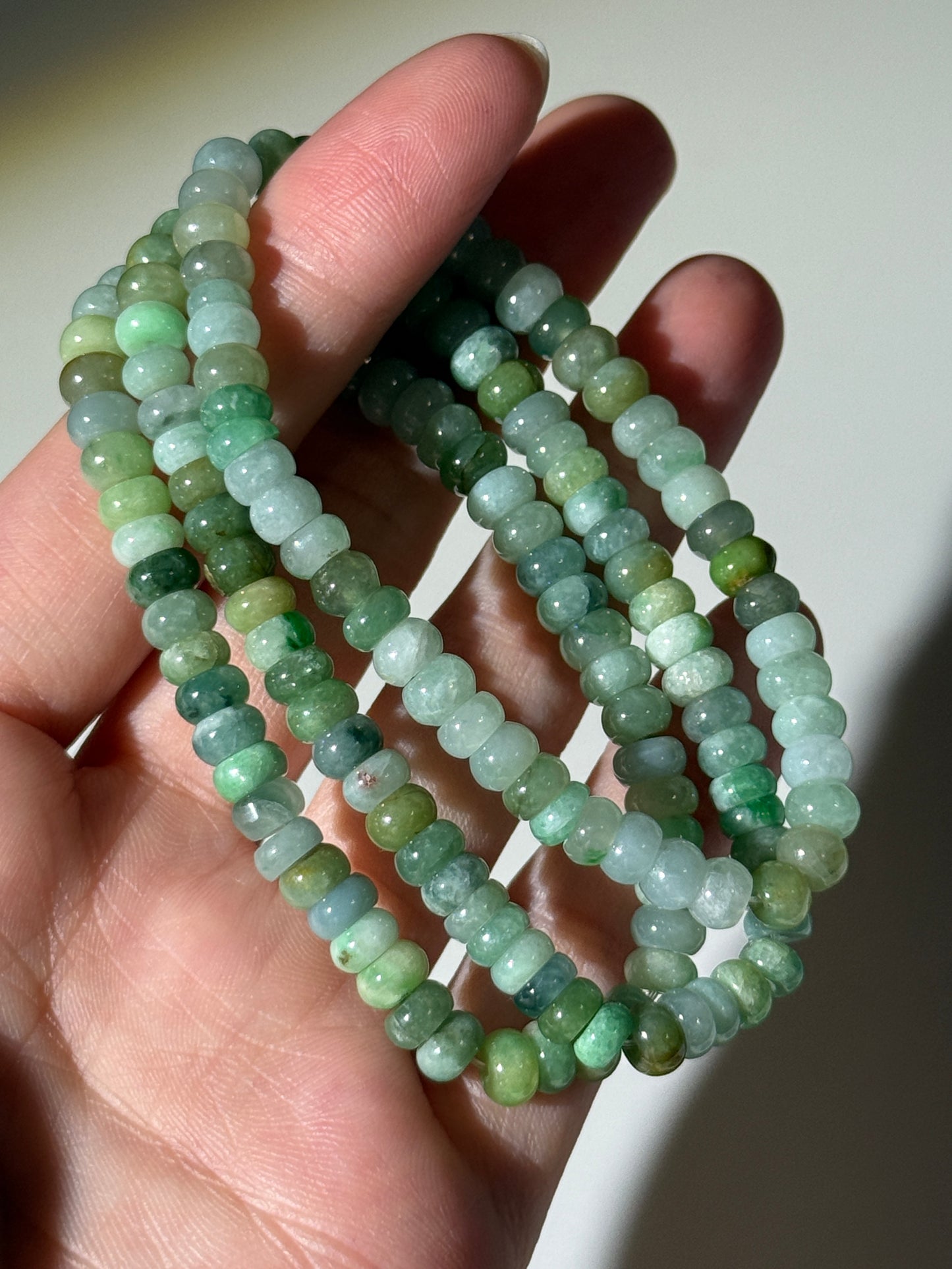 Burmese Green Jade Bracelets, Rondelle Beads, 6mm