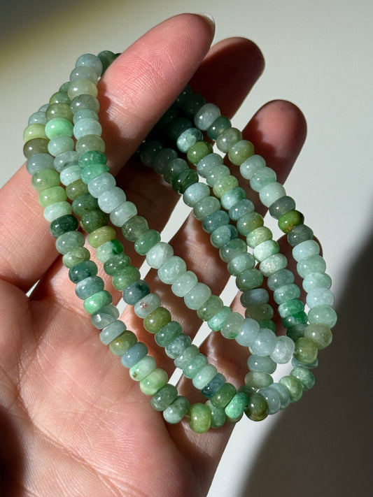 Burmese Green Jade Bracelets, Rondelle Beads, 6mm