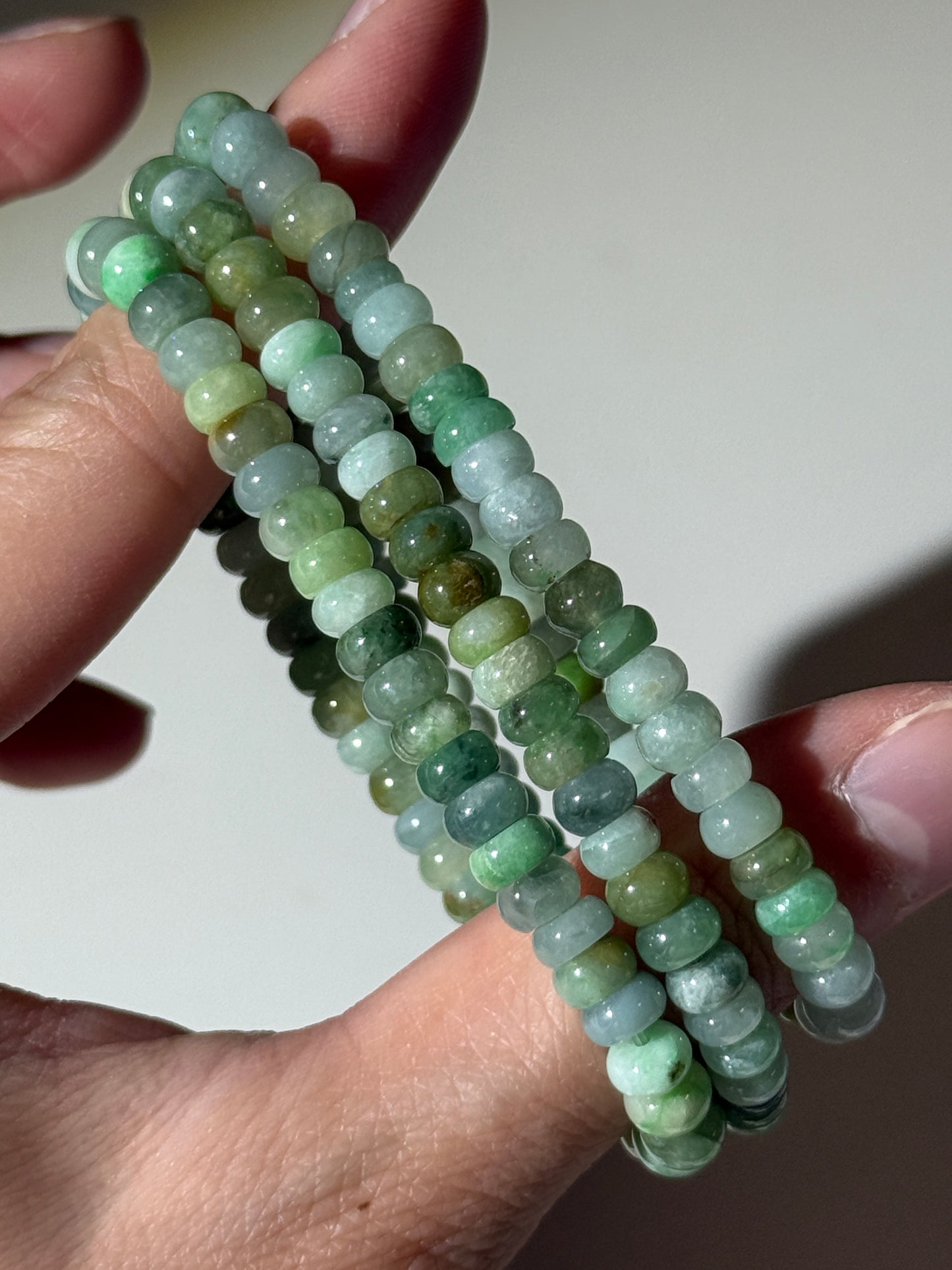 Burmese Green Jade Bracelets, Rondelle Beads, 6mm