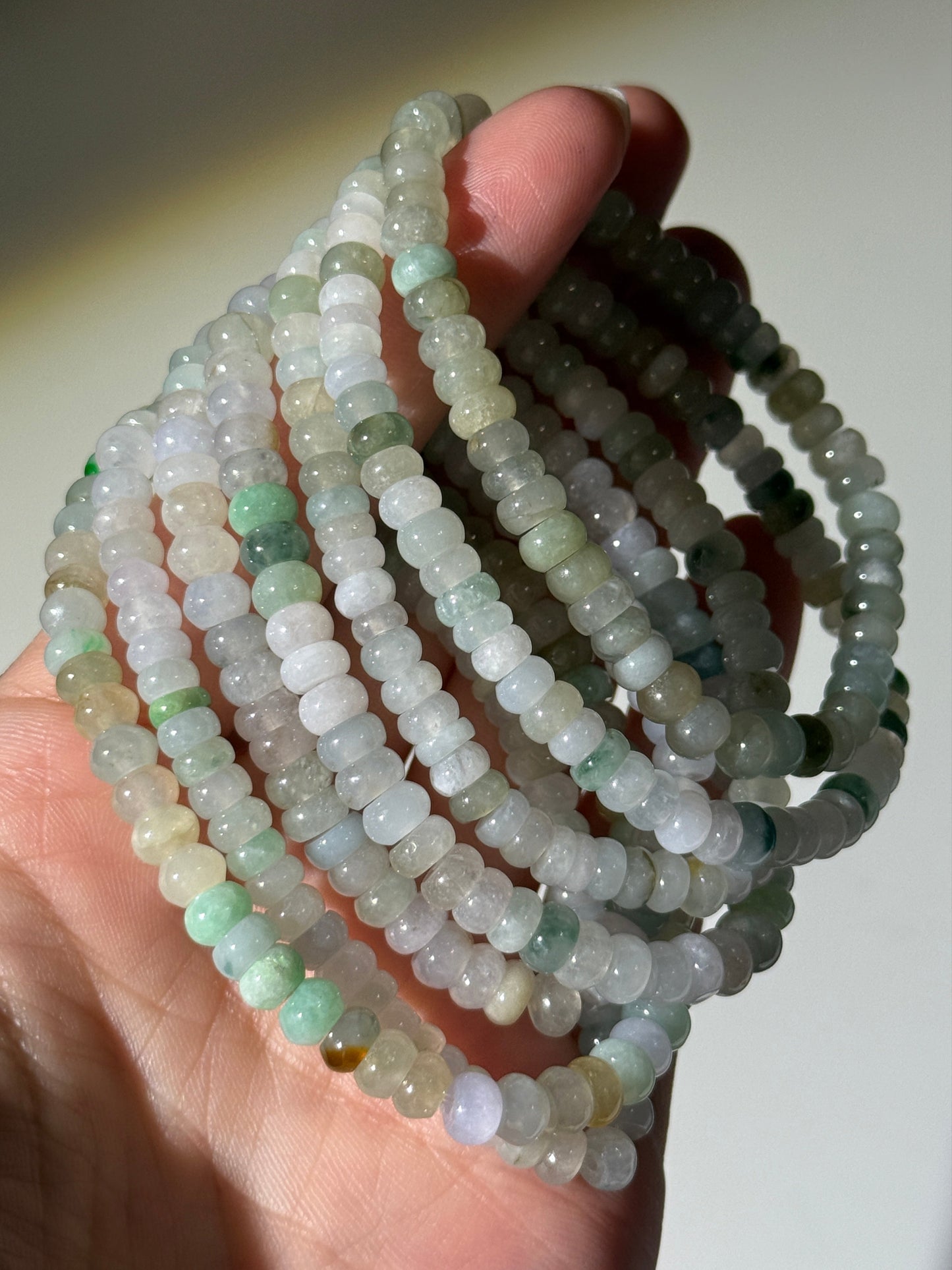 Burmese Green Jade Bracelets, Rondelle Beads, 6mm