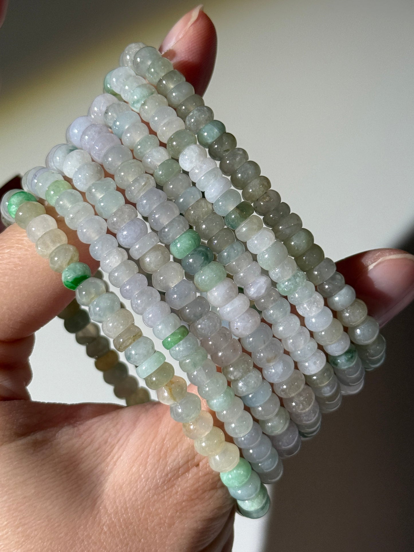 Burmese Green Jade Bracelets, Rondelle Beads, 6mm