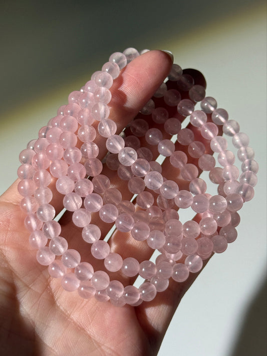 Bubble Gum Rose Quartz Bracelets, 6mm