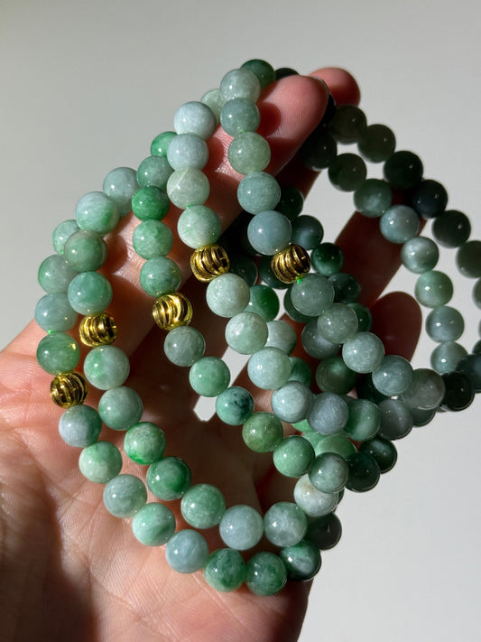 Burmese Green Jade With Gold Charm Bracelets, 7mm