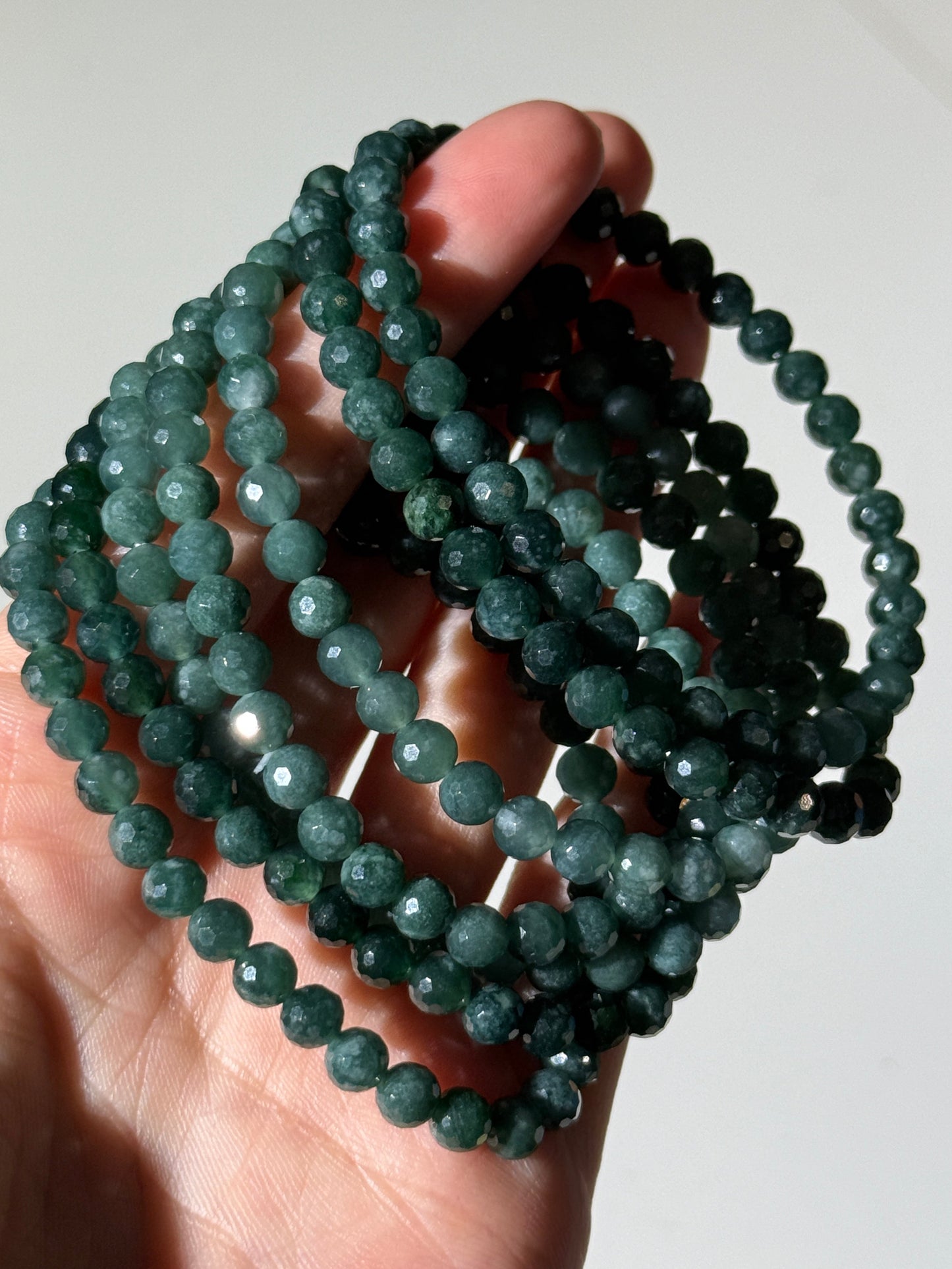Faceted Dark Green Jade Bracelets, 5mm