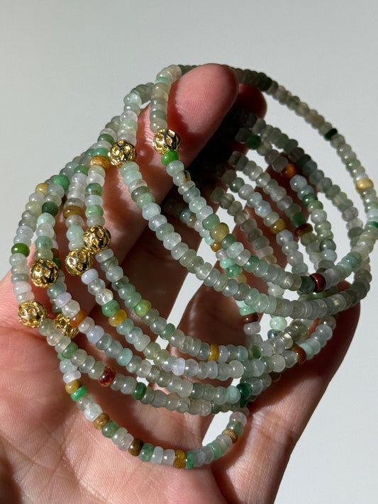 High Grade Colorful Jade With Golden Charm Bracelets, 4mm
