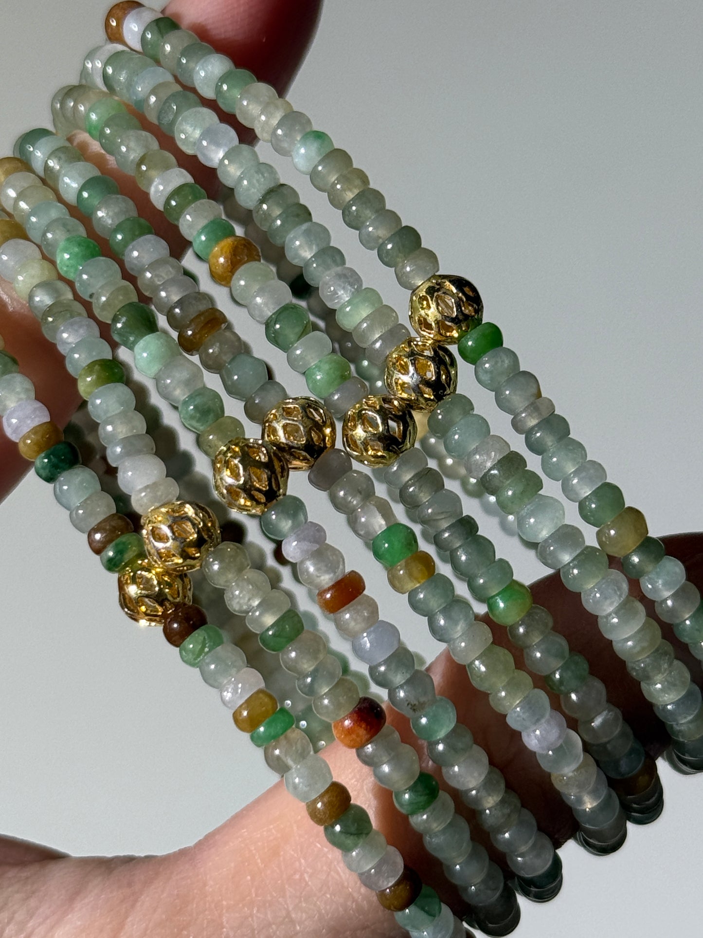 High Grade Colorful Jade With Golden Charm Bracelets, 4mm