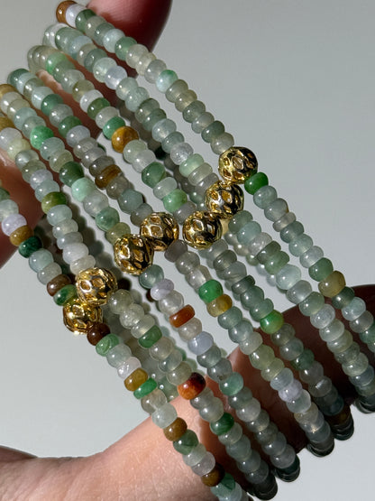 High Grade Colorful Jade With Golden Charm Bracelets, 4mm