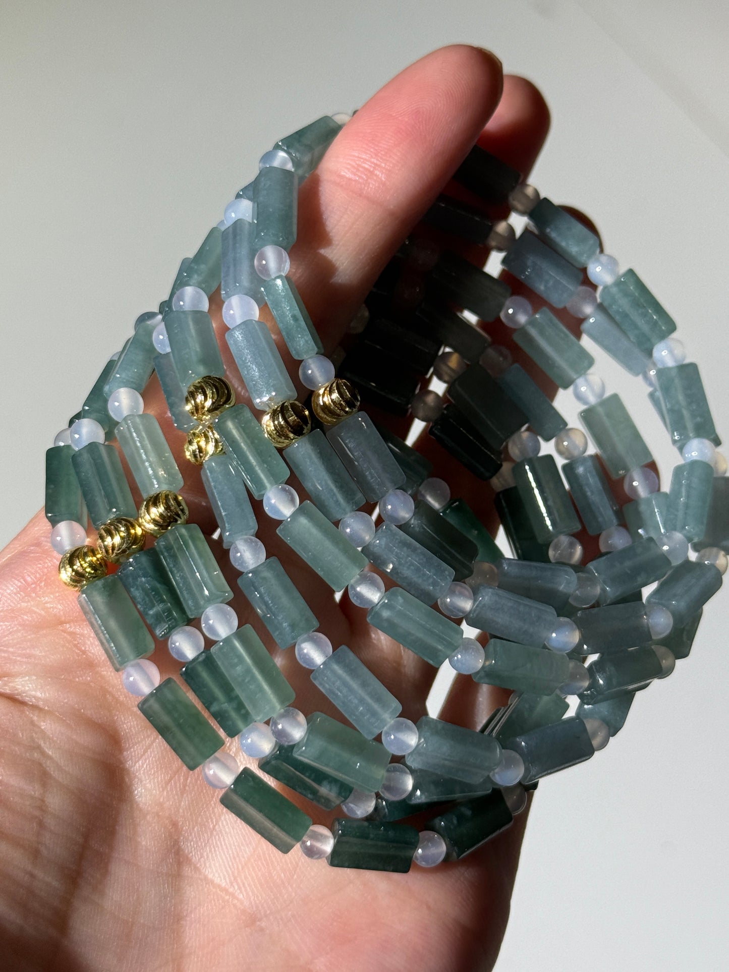 Blue Water Jade With Golden Charm Bracelets, 6mm