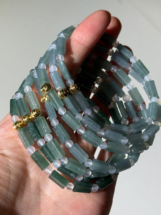 Blue Water Jade With Golden Charm Bracelets, 6mm