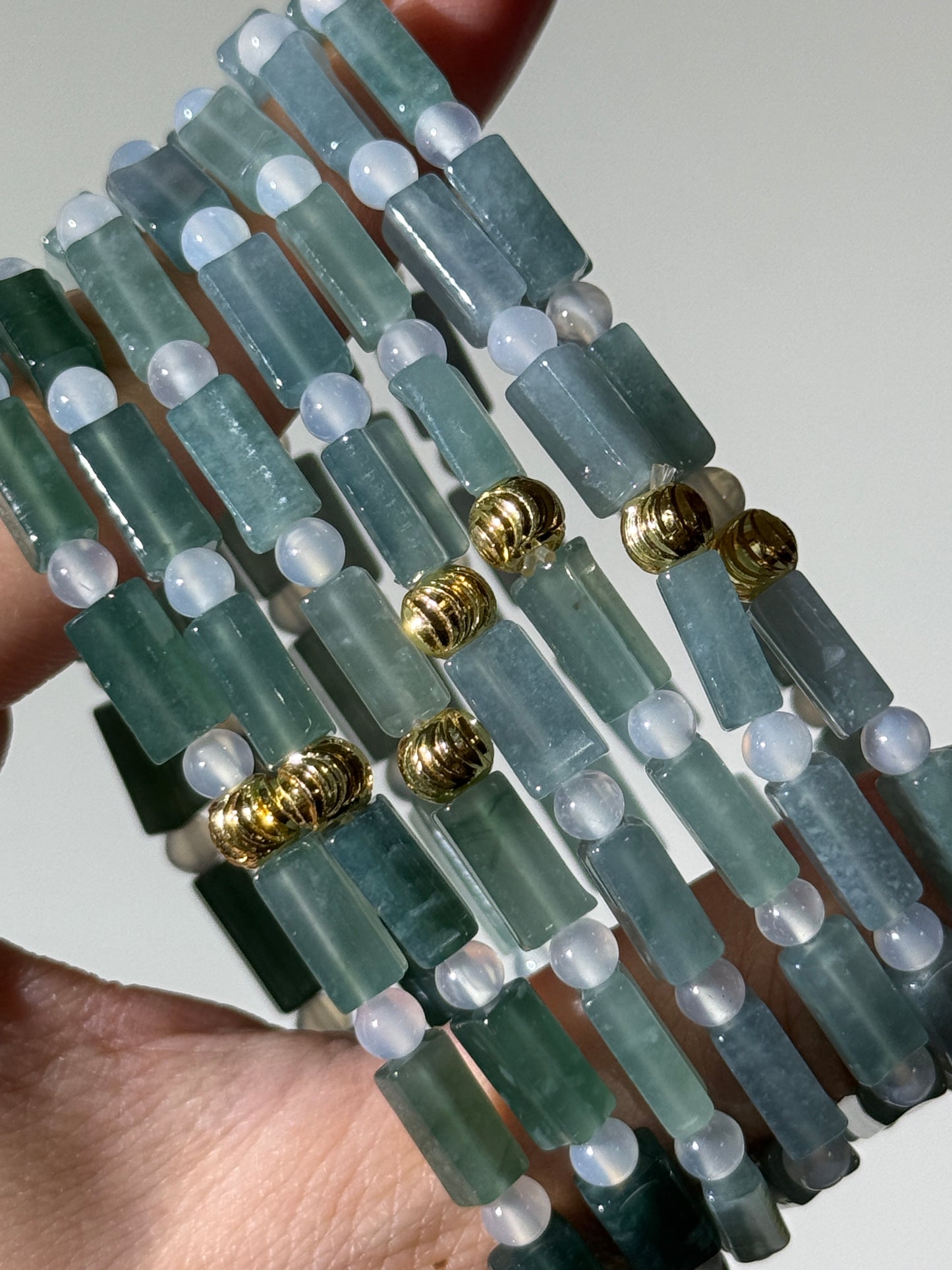 Blue Water Jade With Golden Charm Bracelets, 6mm