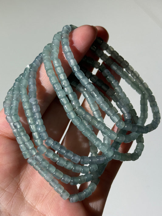 High Grade Blue Water Jade Bracelets, Cylinder Beads, 4mm