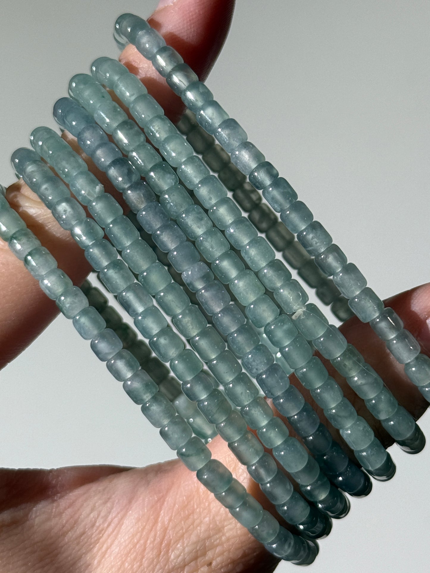 High Grade Blue Water Jade Bracelets, Cylinder Beads, 4mm