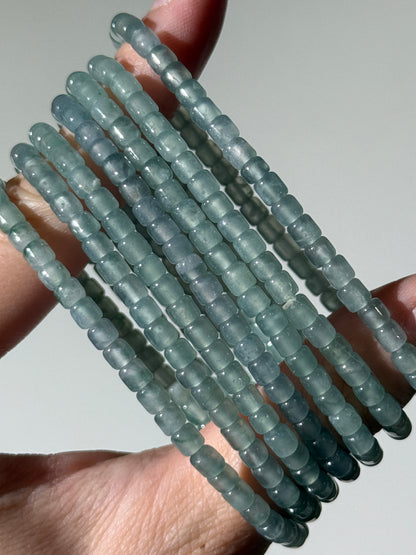 High Grade Blue Water Jade Bracelets, Cylinder Beads, 4mm