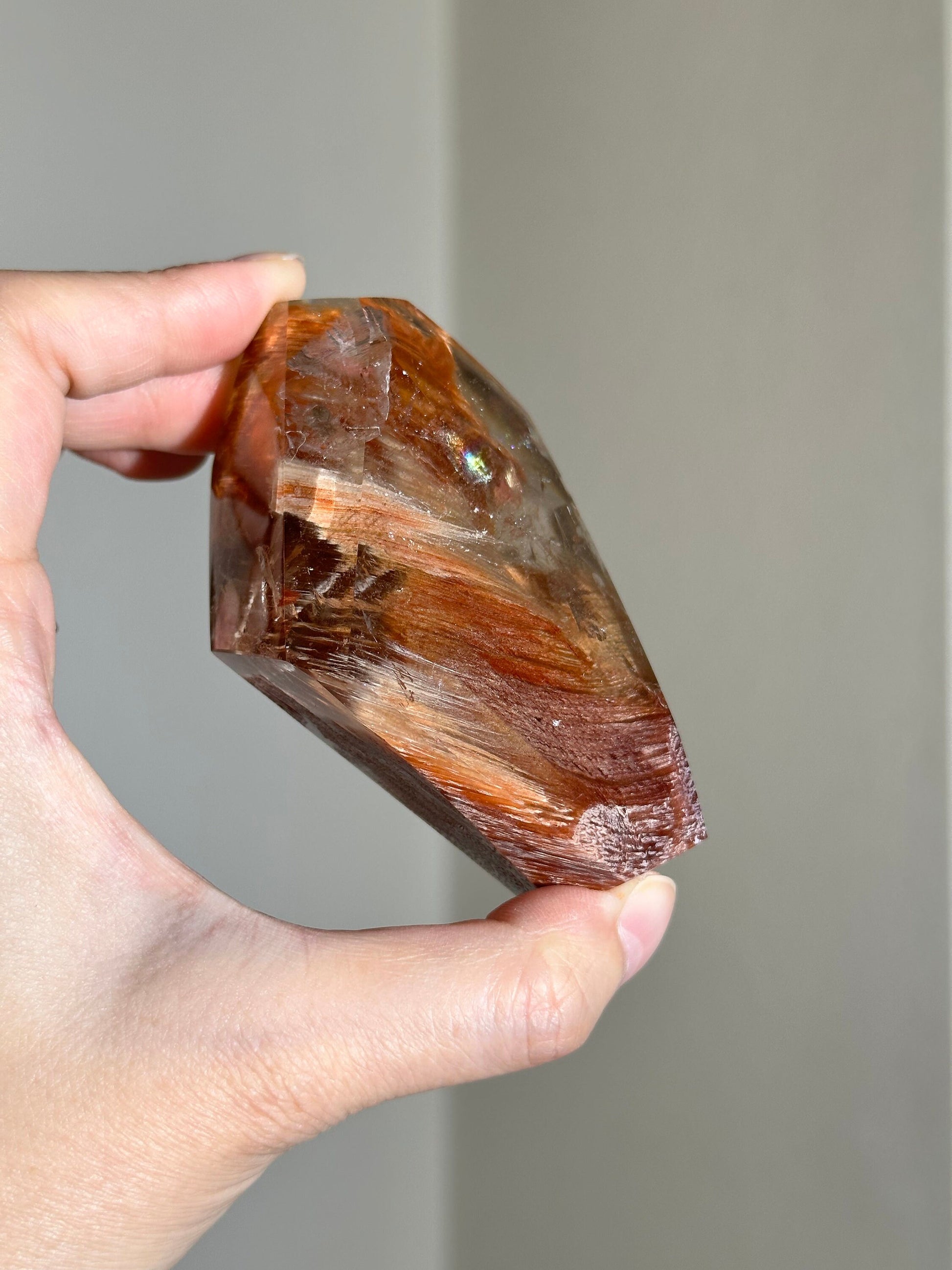 Amphibole Quartz With Rainbows, Amphibole Quartz, angel phantom quartz, red amphibole, Rabbit hair quartz