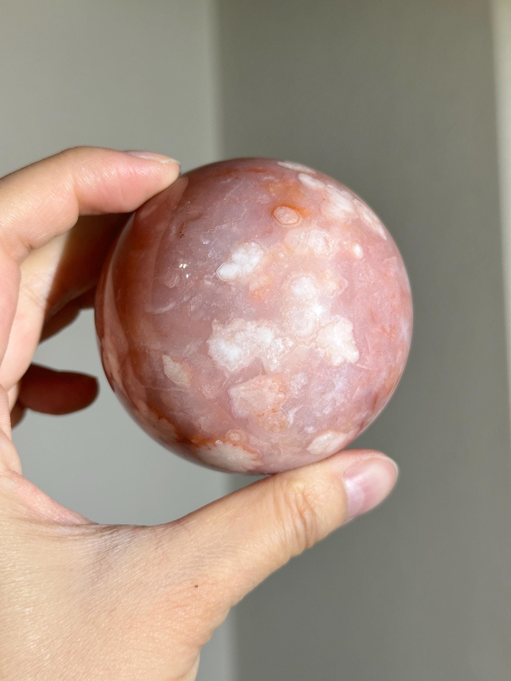 carnelian flower agate sphere with blossoming plumes