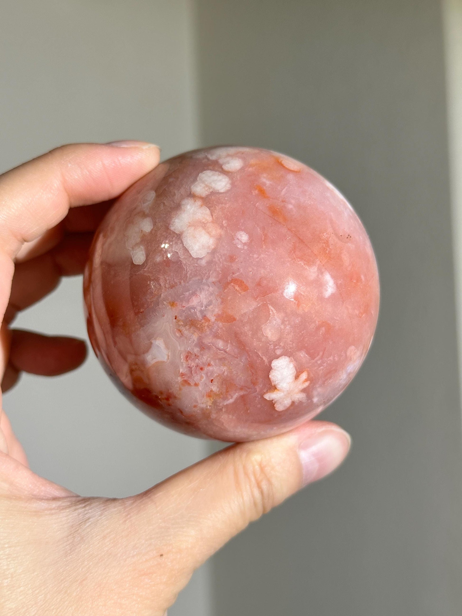 carnelian flower agate sphere with blossoming plumes