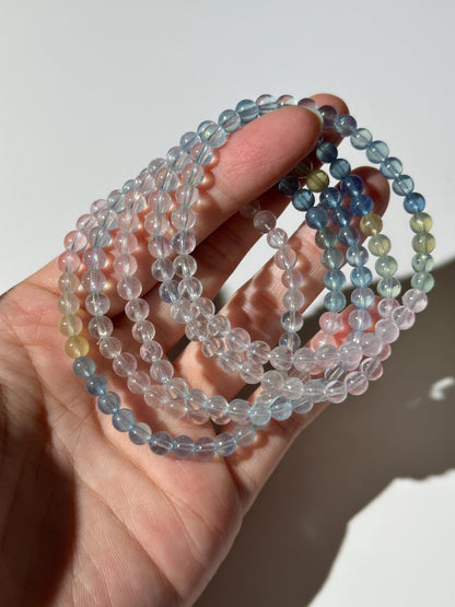 High Quality Rainbow Topaz Bracelet, Pink Yellow Blue Green White Topaz, 5mm Round Bead Bracelet, Stretchy Bracelet, Gift For Her