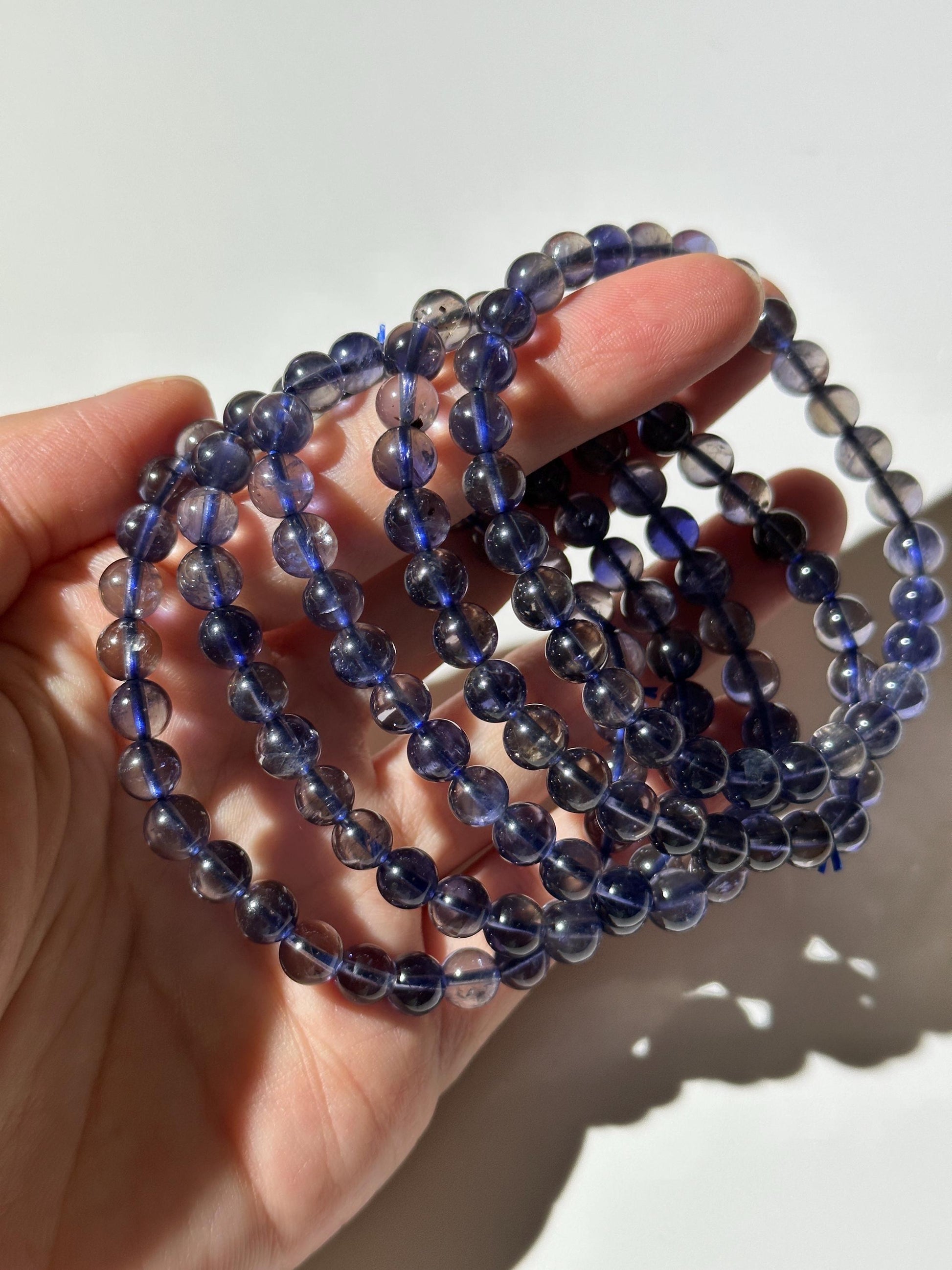 High Quality Galaxy Iolite Bracelet, Rare Translucent Iolite, 7mm Round Bead Bracelet, Stretchy Bracelet, Gift For Her, Gift For Him