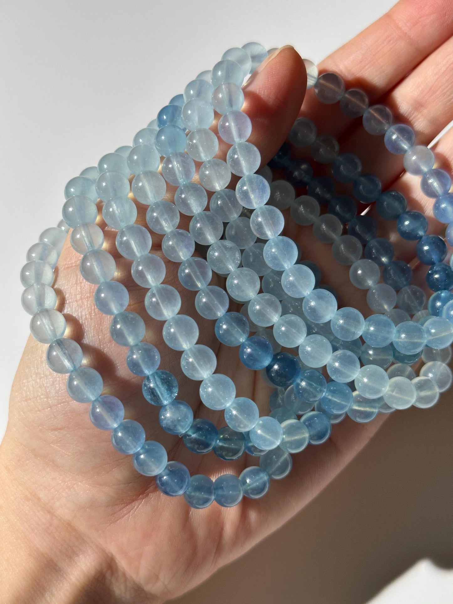 AAA Gradient Aquamarine Bracelet, Rare Translucent Beryl Aquamarine , 7mm Round Bead Bracelet, Stretchy Bracelet, Gift For Her, Gift For Him